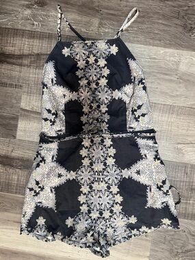 Free People Black Floral Patterned Halter Romper